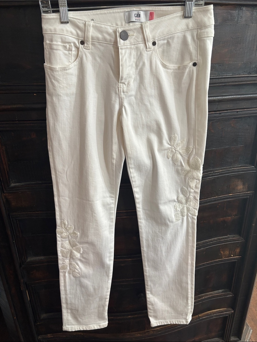 White CAbi embroidered jeans